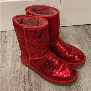 Beautiful Red Sequin Ugg Boots- size 8
